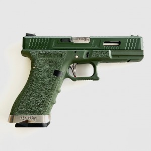 Страйкбольный пистолет WE GLOCK-17 G-Force зеленый, хромированный ствол WE-G001WET-12